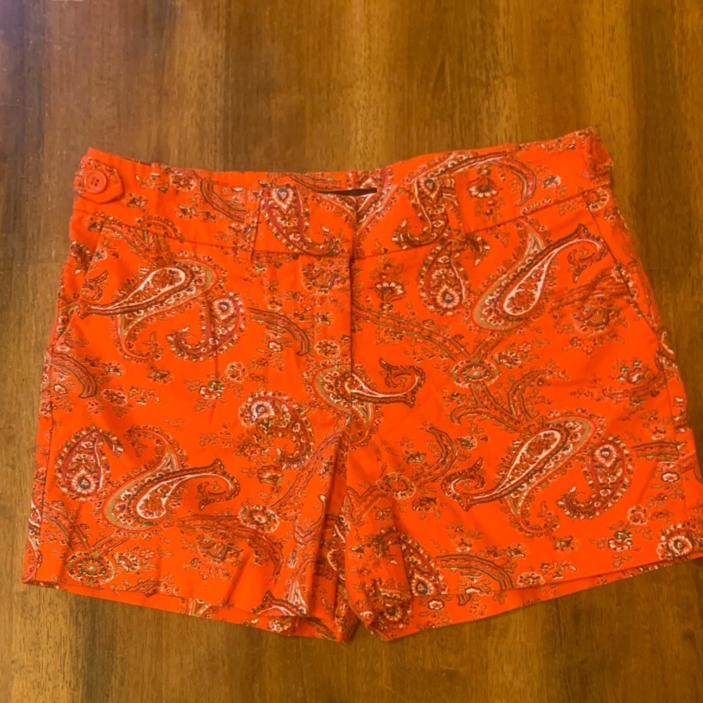Willi Smith Shorts 6 Orange white green Paisley Flat Front Chinos Pocket Casual